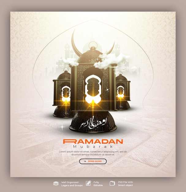 PSD gratuito ramadan kareem mubarak festival islamico religioso banner sui social media o modello di post su instagram