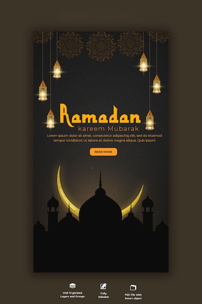 PSD gratuito ramadan kareem tradizionale festa islamica religiosa instagram e storia di facebook