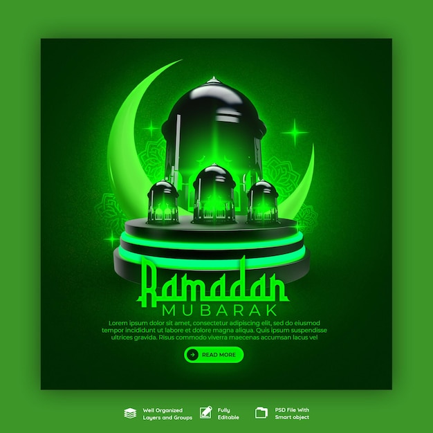 Free PSD ramadan kareem traditional islamic festival religious social media banner or instagram post template