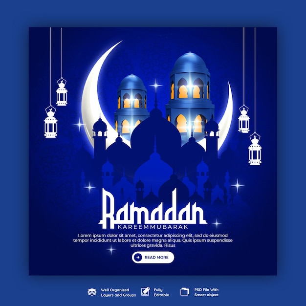 Ramadan kareem traditional islamic festival religious social media banner or instagram post template