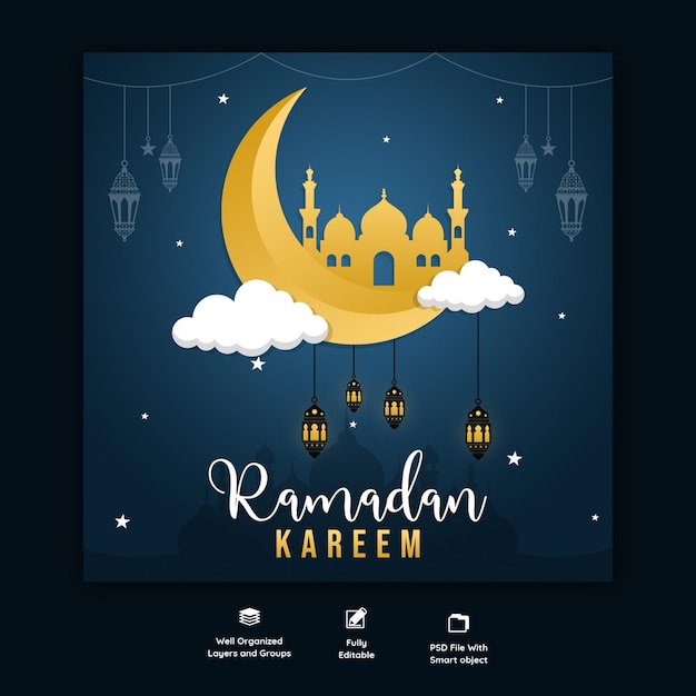 PSD gratuito banner di social media religiosi di festival islamico tradizionale di ramadan kareem