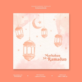Ramadan kareem watercolor square banner template