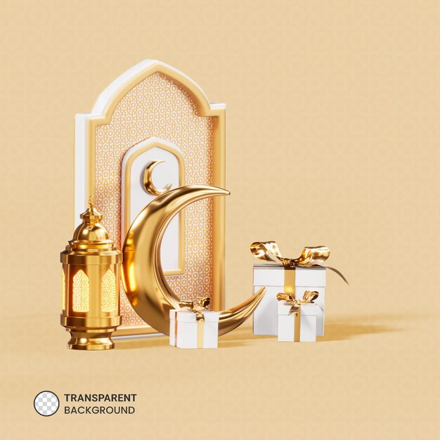 Ramadan mosque podium with lantern and gifts 3d illustration