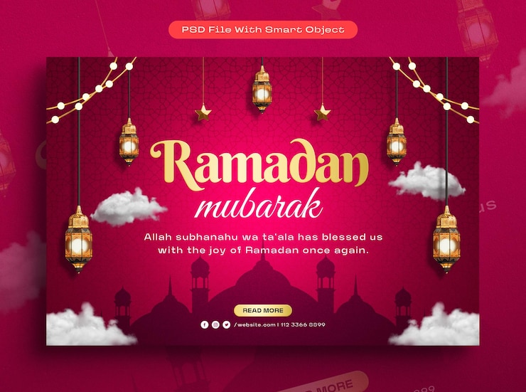 Free PSD ramadan mubarak arabic golden banner design template