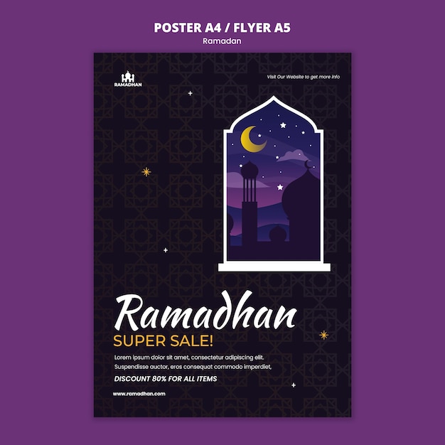 PSD gratuito modello di poster di ramadan illustrato