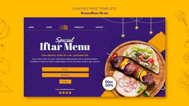 PSD gratuito tema della pagina di destinazione del menu ramadhan