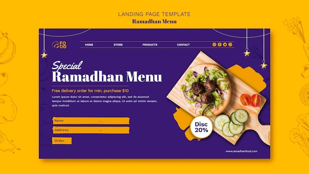 無料PSD ラマダンメニューのランディングページ