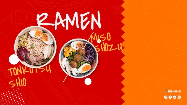 Free PSD ramen recipe for asian oriental japanese restaurant or sushibar