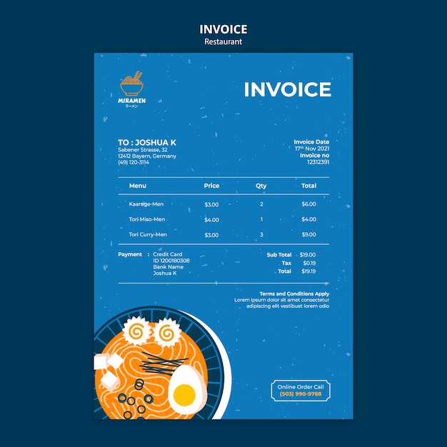 Free PSD ramen restaurant invoice template