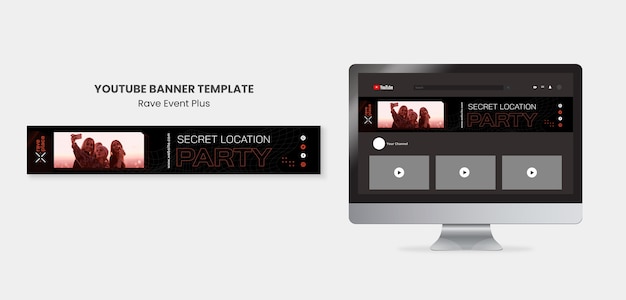 PSD gratuito modello di banner youtube per eventi rave