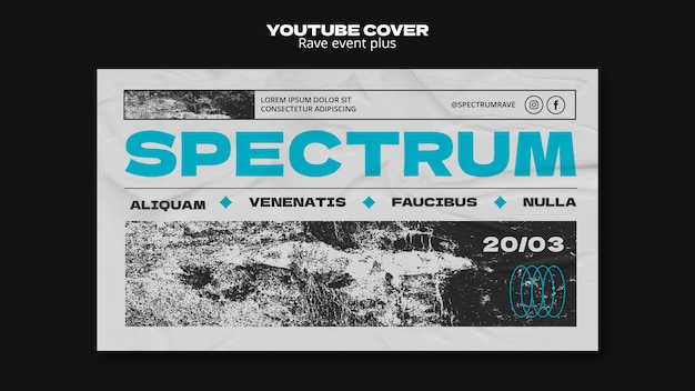 PSD gratuito modello di copertina di youtube per l'evento rave