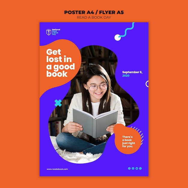 PSD gratuito leggi un poster design del giorno del libro