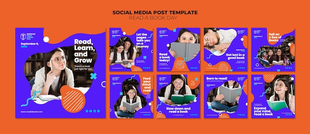 Free PSD read a book day social media post