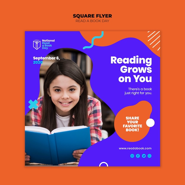 Free PSD read a book day square flyer