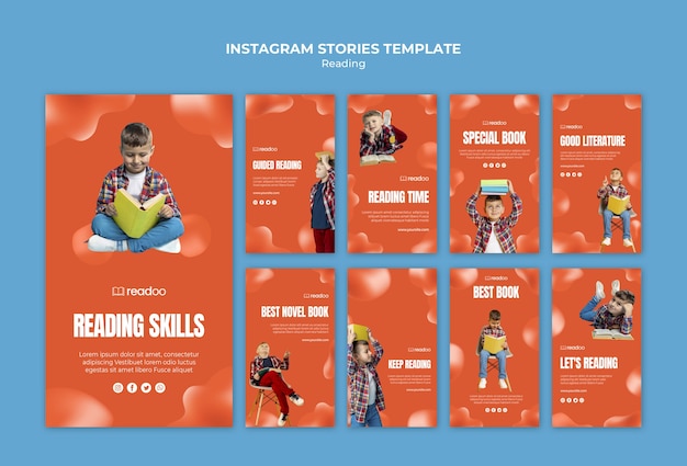 Free PSD reading concept instagram stories  template