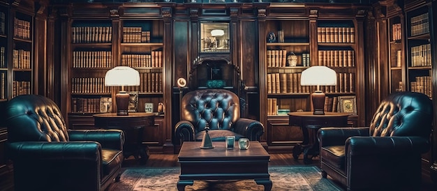 Reading room in old library or house generative ai