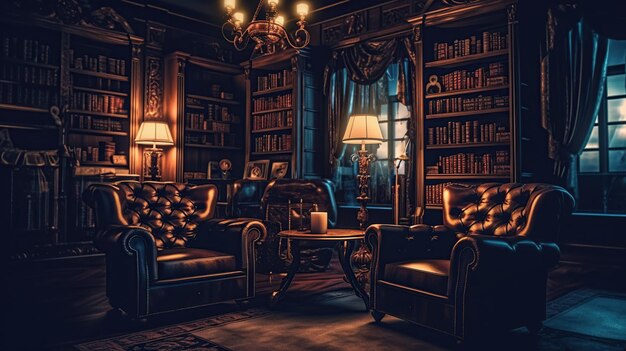 Reading room in old library or house Generative AI