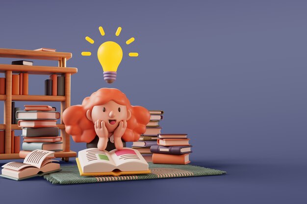 reading still life 3d illustration