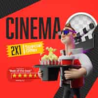 Free PSD ready for the cinema banner. 3d illustration