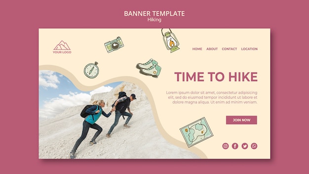 無料PSD ハイキングアドベンチャーバナーテンプレートに行く準備ができて