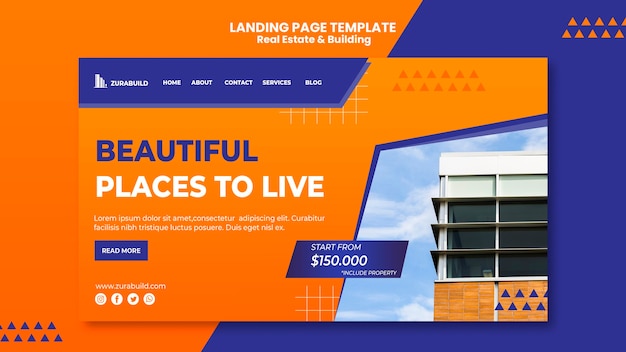無料PSD 不動産と建物のランディングページ