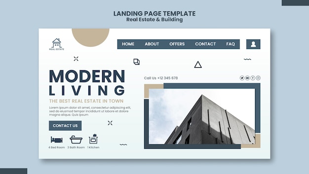 PSD gratuito modello di pagina di destinazione per immobili ed edifici