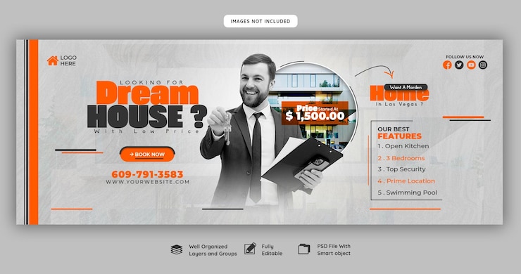 Free PSD real estate house property facebook cover banner template