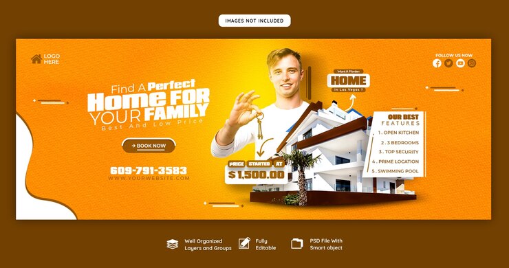 Free PSD real estate house property facebook cover banner template