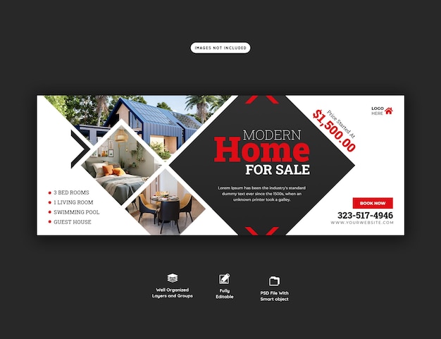 Free PSD real estate house property facebook cover banner template