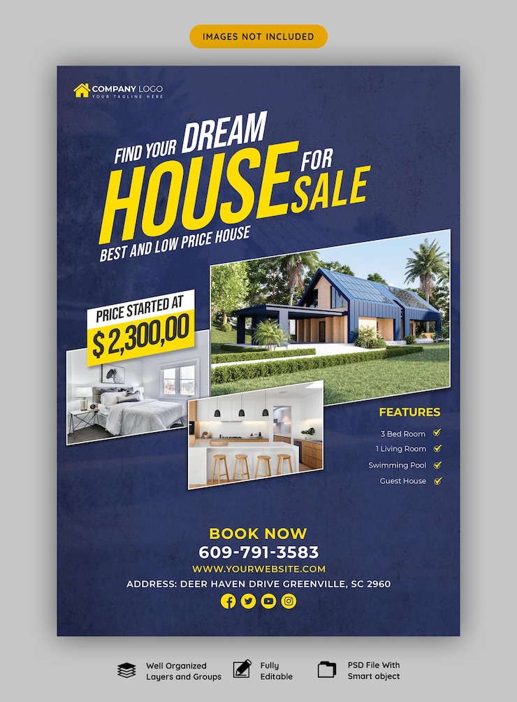 Free PSD real estate house property flyer poster template