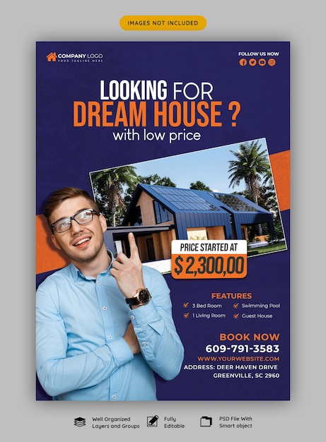 Real estate house property flyer poster template free PSD download