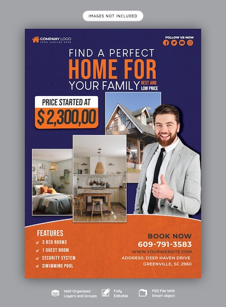 Free PSD real estate house property flyer poster template