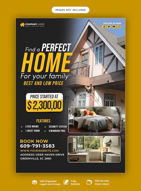 Free PSD real estate house property flyer poster template