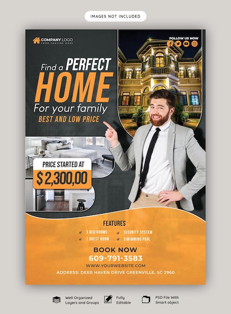 Free PSD real estate house property flyer poster template