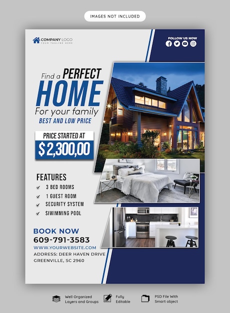Free PSD real estate house property flyer poster template