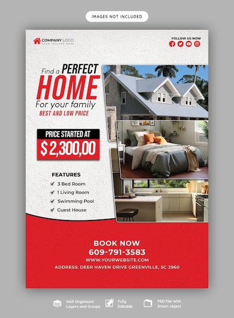 Free PSD real estate house property flyer poster template