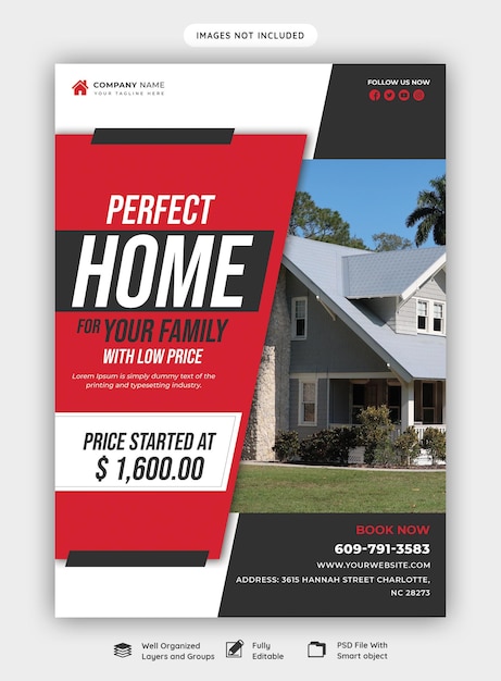 Free PSD real estate house property flyer poster template