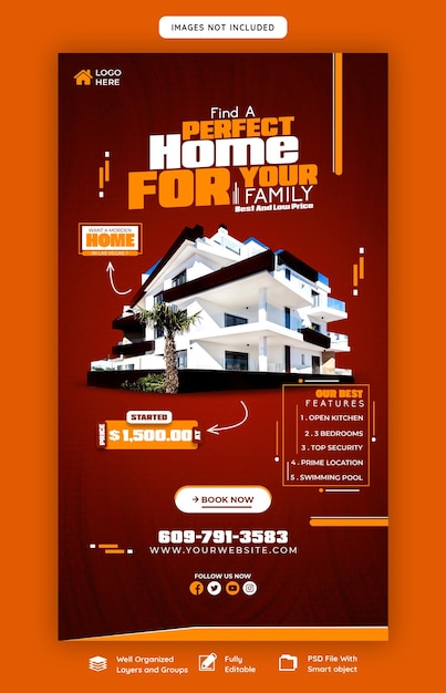 Free PSD real estate house property instagram and facebook story template