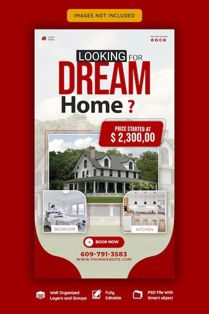 Real estate house property Instagram and Facebook story template – free PSD download