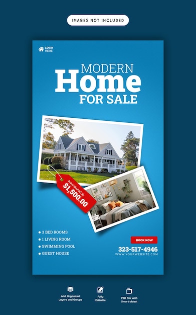 Free PSD real estate house property instagram and facebook story template