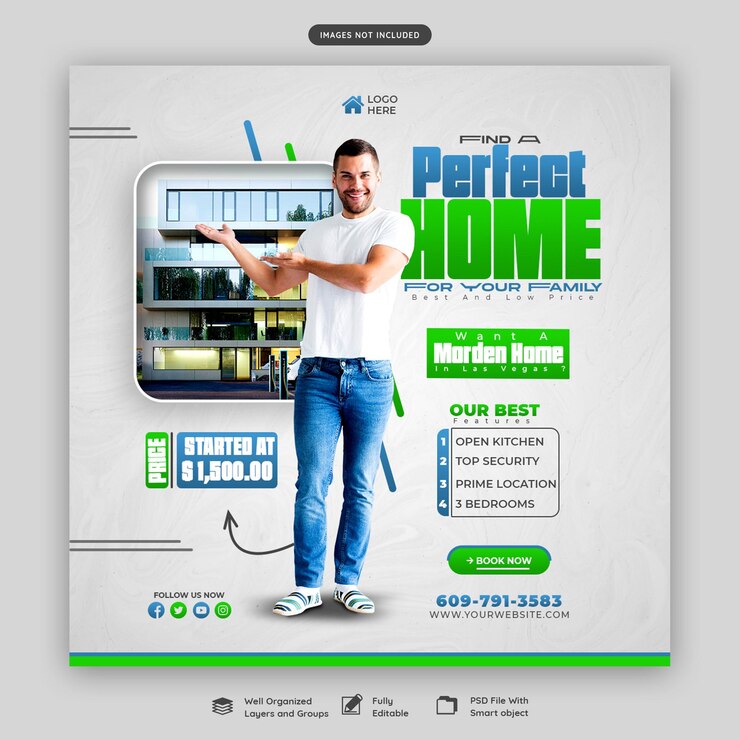 Free PSD real estate house property instagram post or social media banner template