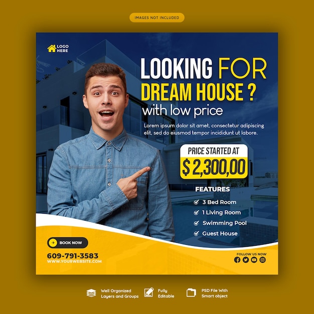 Real estate house property instagram post or social media banner template