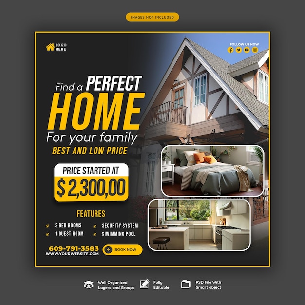 Real estate house property Instagram post or social media banner template