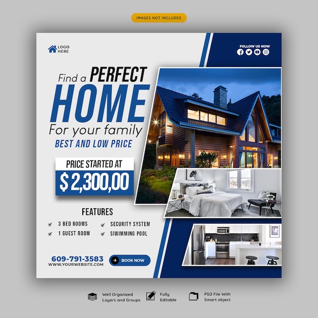 Real estate house property Instagram post or social media banner template