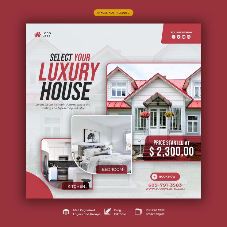 Free PSD real estate house property instagram post or social media banner template