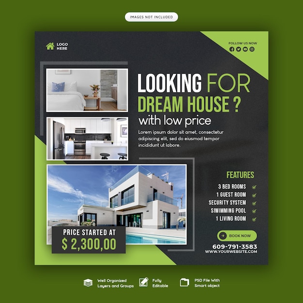 Free PSD real estate house property instagram post or social media banner template