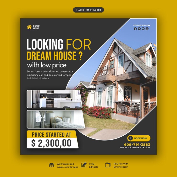 Free PSD real estate house property instagram post or social media banner template