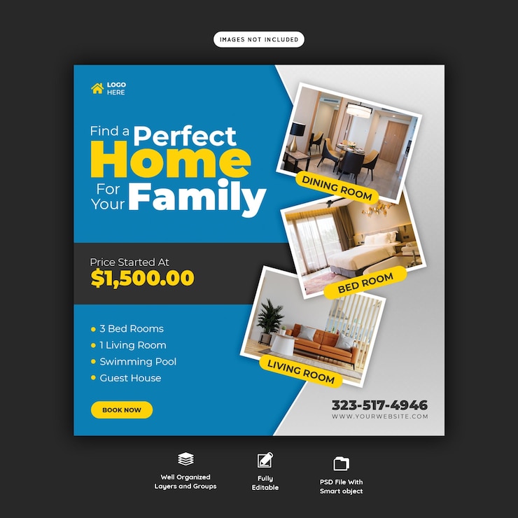 Free PSD real estate house property instagram post or social media banner template