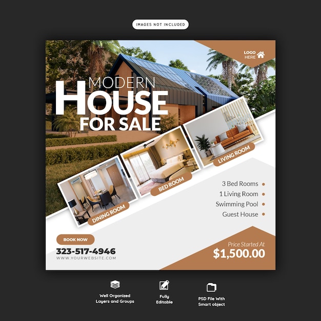 Real estate house property instagram post or social media banner template Free Psd