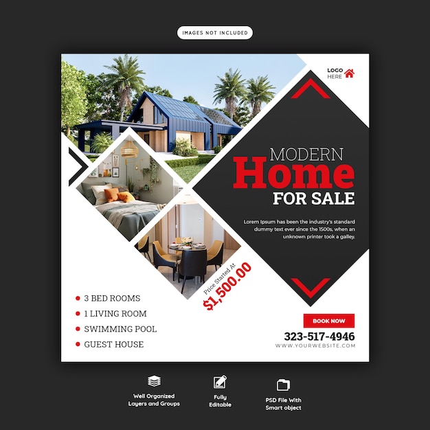 Real estate house property instagram post or social media banner template